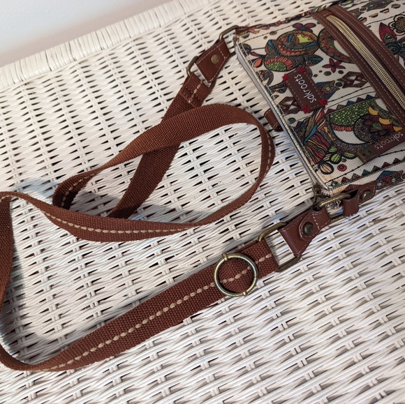 Sakroots Owl Peace Crossbody Purse with Owl Floral Print - Adjustable Strap - Picture 5 of 8
